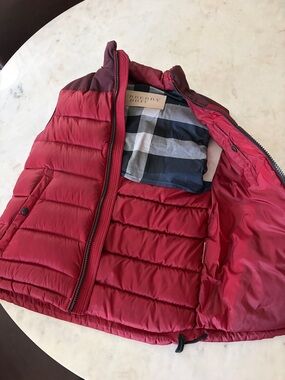 Burberry Red Down Puffer Vest with Check Lining